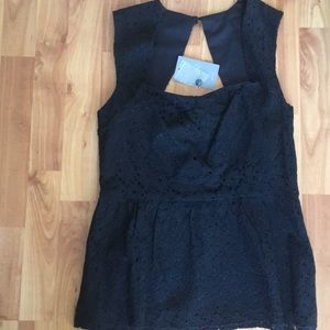 Anthropologie Black Peplum Eyelet Top Size 8